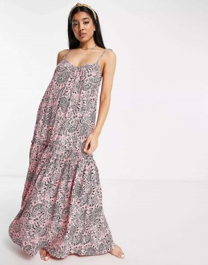 Пляжное платье макси с розовым принтом Influence