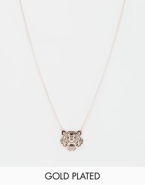 Ожерелье с покрытием из розового золота и подвеской в виде тигра Kenzo. Цвет: розовое золото