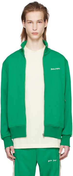 Зеленая спортивная куртка в полоску , цвет Green/Off white Palm Angels