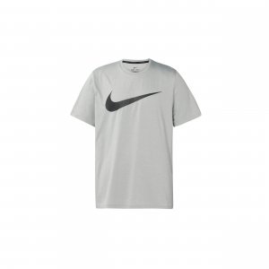 Logo Print Дышащая быстросохнущая спортивная футболка с короткими рукавами Мужские топы Серый Черный CZ2418-073 Nike