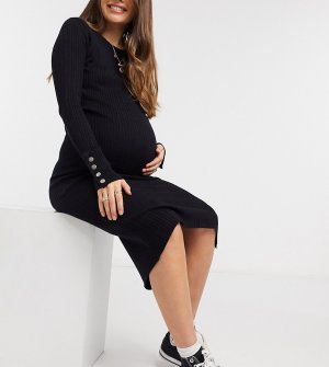 Черное облегающее платье-джемпер с отделкой на рукавах Mamalicious Maternity-Черный Mama.licious