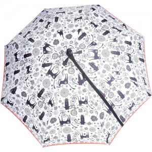 Зонт-трость , полуавтомат, 2 сложения, купол 104 см, 8 спиц, деревянная ручка, для женщин, белый, серый Nex. Цвет: серый/белый
