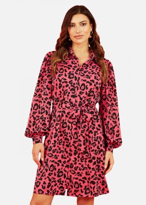 Mela Розовое платье-рубашка с длинными рукавами животным принтом Apple