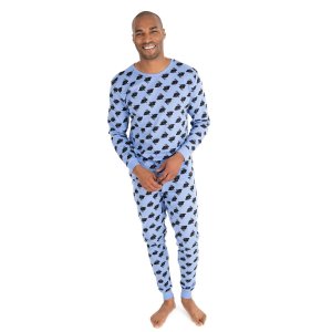 Мужская хлопковая пижама из двух предметов , синяя с кроликом Leveret