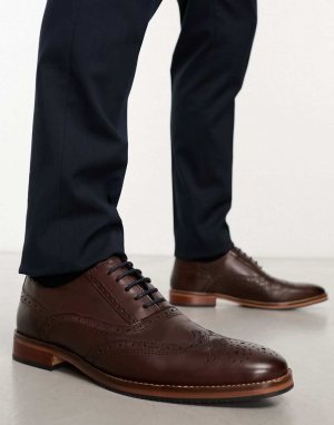 Туфли-броги DESIGN из коричневой кожи с натуральной подошвой и цветными деталями Asos