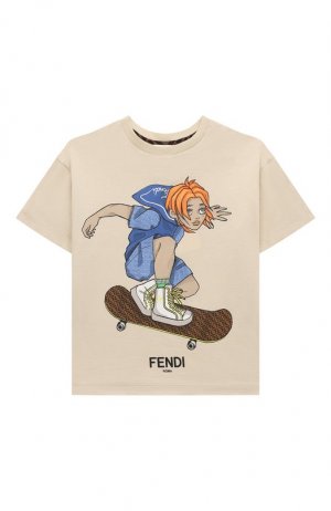 Хлопковая футболка Fendi. Цвет: бежевый