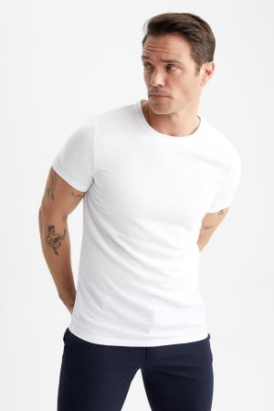 Облегающая футболка с круглым вырезом, белый DeFacto