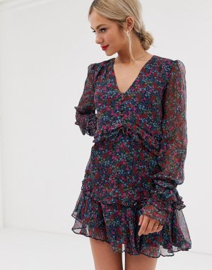 Платье мини с длинными рукавами и цветочным принтом mercy-Многоцветный Stevie May