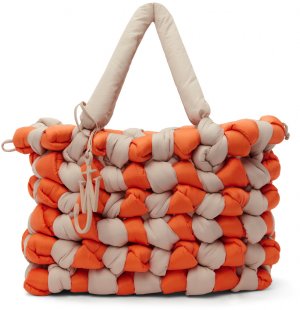 Бежево-оранжевая большая объемная сумка с короткими ручками узлом JW Anderson