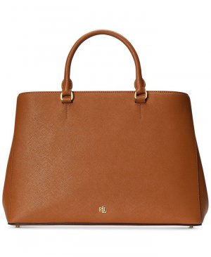 Большая кожаная сумка-портфель Hanna Crosshatch , коричневый Lauren Ralph