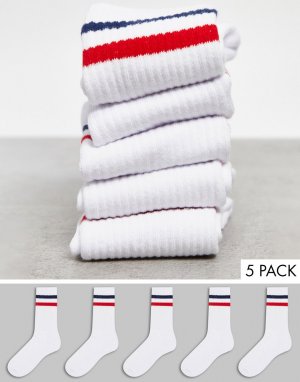 Набор из 5 пар спортивных носков с полосками -Белый Brave Soul