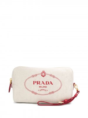 Косметичка с логотипом Prada. Цвет: нейтральные цвета