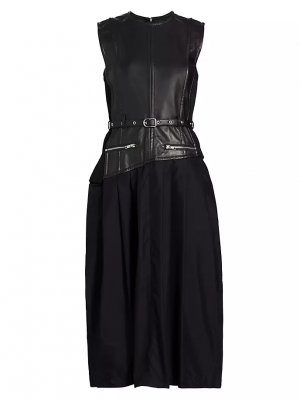 Комбинированное платье с кожаным лифом , черный 3.1 Phillip Lim