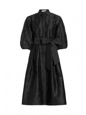 Платье-рубашка миди из тафты с пайетками и объемными рукавами Teri Jon By Rickie Freeman, черный Freeman