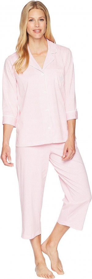 Пижамный комплект-капри Essentials Bingham Knits LAUREN Ralph Lauren, цвет Pink/White Stripe