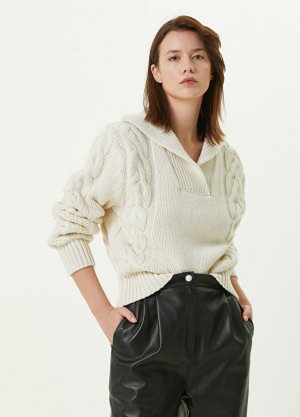 Кремовый кашемировый свитер с v-образным вырезом Magda Butrym. Цвет: бежевый