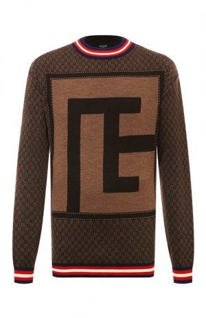 Шерстяной свитер Balmain. Цвет: коричневый