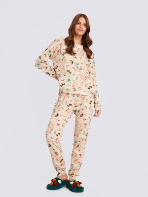 Домашний пижамный комплект (свитшот и штаны) zolla. Цвет: бежевый