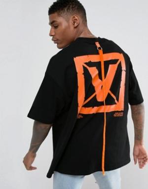 Черная oversize-футболка с принтом на спине и кантом Visionair Vision Air. Цвет: черный
