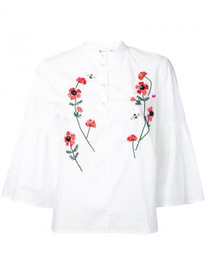 Блузка с вышитыми цветами Muveil. Цвет: белый