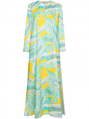Платье макси Tropicana с длинными рукавами Emilio Pucci. Цвет: синий