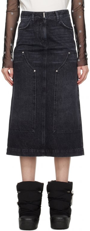 Черная джинсовая юбка-миди с усиленными вставками Givenchy