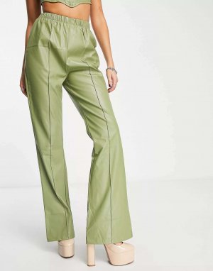 Rebellious Fashion кожаные расклешенные брюки цвета хаки. Цвет: хаки