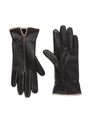 Кожаные перчатки с контрастной отделкой , черный Saks Fifth Avenue