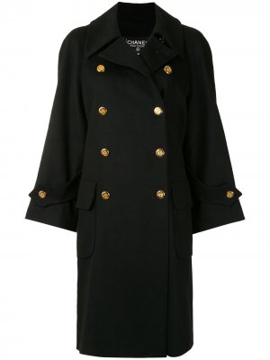 Двубортное пальто Chanel Pre-Owned. Цвет: черный