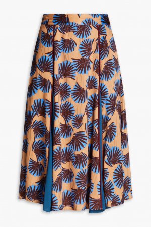 Жаккардовая юбка миди с цветочным принтом и креповыми вставками, нейтральный Diane von Furstenberg