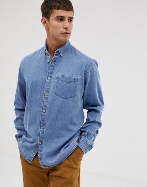 Выбеленная джинсовая рубашка классического кроя с длинными рукавами Celio. Цвет: синий