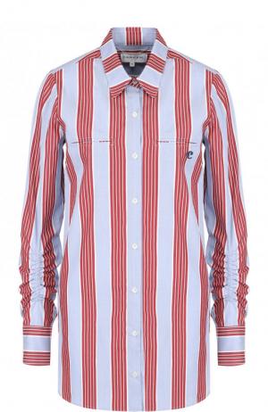 Хлопковая блуза свободного кроя в полоску Carven. Цвет: голубой