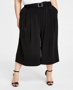 Широкие укороченные брюки больших размеров с поясом, черный Calvin Klein