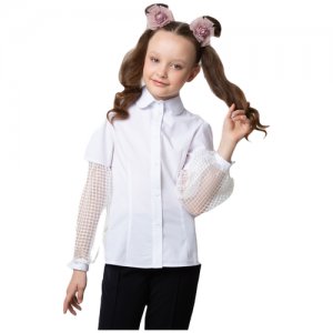 Школьная блуза 80 LVL Элли для девочки белый 128-134. Цвет: белый/экрю