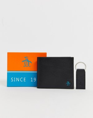 Подарочный набор с кожаным бумажником и брелоком -Черный Original Penguin