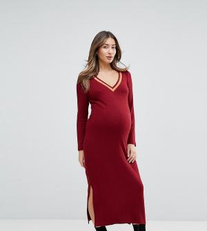 Платье миди с контрастной отделкой GeBe Maternity. Цвет: красный