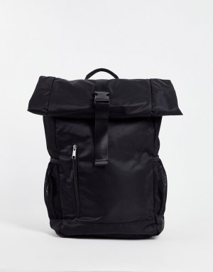 Черный нейлоновый рюкзак с передним карманом и сворачивающимся верхом -Черный цвет ASOS DESIGN
