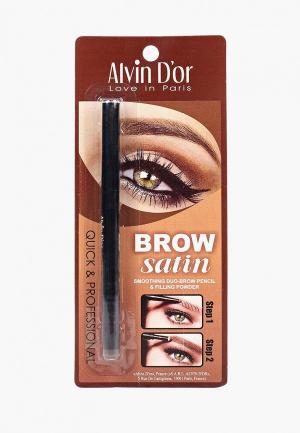Набор для макияжа бровей Alvin Dor D'or карандаш+пудра Brow Satin Тон 02 dark brown. Цвет: коричневый