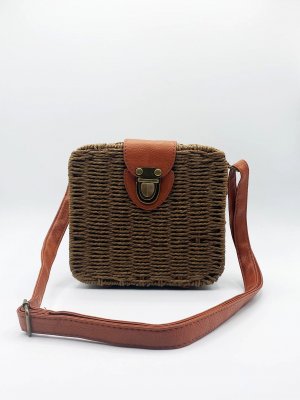 Плетеная соломенная сумка через плечо с застежкой из искусственной кожи , коричневый SVNX