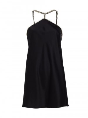 Украшенное атласное платье с лямкой на шее, черный DANNIJO