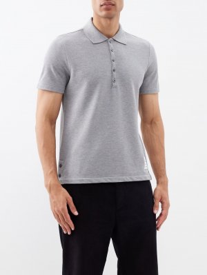 Рубашка-поло из хлопкового пике в трехцветную полоску , серый Thom Browne