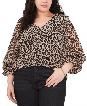 Присборенная блузка с леопардовым принтом больших размеров , черный Vince Camuto