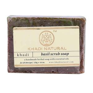 Натуральное мыло-скраб ручной работы с Базиликом (125 г), Basil Scrub Soap Hand made, Khadi Natural