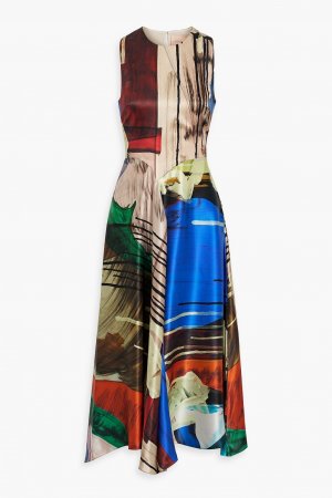 Платье миди из шелкового атласа с принтом ROKSANDA, синий Roksanda