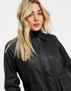 Черная куртка из искусственной кожи в стиле милитари -Черный цвет I Saw It First