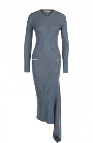 Шерстяное облегающее платье асимметричного кроя Tak.Ori. Цвет: голубой