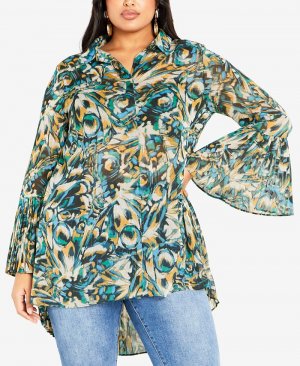 Плюс размер Perla Со складками Топ-рубашка с высоким и низким вырезом , цвет Papillon Avenue