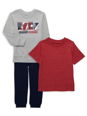 Комплект из трех предметов: свитшот, футболка и джоггеры для маленького мальчика , красный Nautica