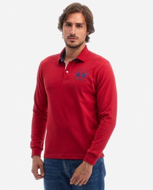 Мужская рубашка-поло из плотного джерси с длинными рукавами , красный La Martina