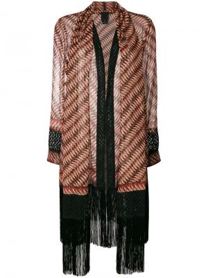 Полупрозрачное пальто в полоску Anna Sui. Цвет: коричневый